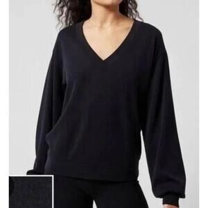 Athleta Willow Black V-Neck Pullover Sweatshirt Womens XS